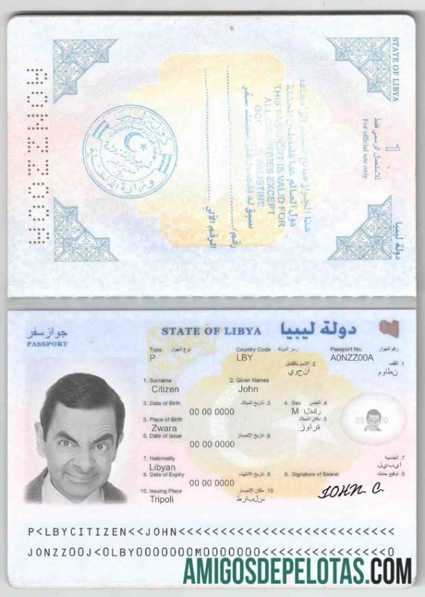 Passaporte da Líbia amostra